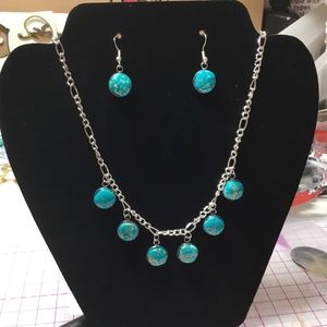 18 inch silver with blue necklace and earrings